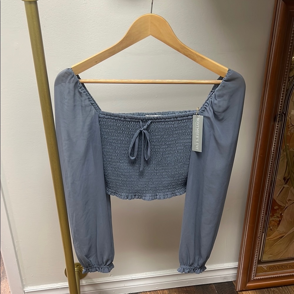 Wilfred Slate Blue Smocked Crop Top